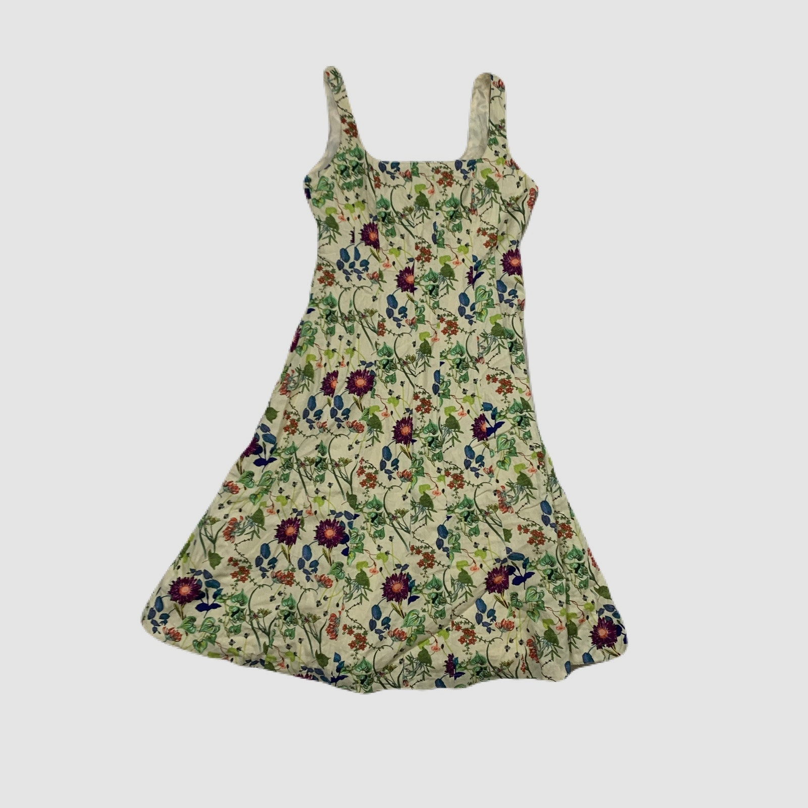 Christian Lacroix Floral Linen Blend Pleated Midi Sleeveless Dress Large